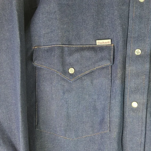 Carhartt Vintage Western Denim Pearl Snap Shirt Size 20x36 🇺🇸(3XL-4XL) - Picture 5 of 11